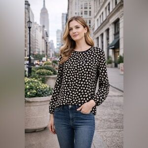 J.Crew Black & Ivory Print Tie-Back Long Sleeve Blouse Size 00